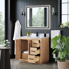 Altair Cicero 36" Single Bathroom Vanity in Light Brown with Grain White Engineered Stone Countertop
