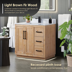 Altair Cicero 36" Single Bathroom Vanity in Light Brown with Grain White Engineered Stone Countertop