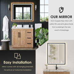 Altair Cicero 36" Single Bathroom Vanity in Light Brown with Grain White Engineered Stone Countertop