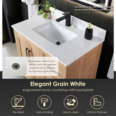 Altair Cicero 36" Single Bathroom Vanity in Light Brown with Grain White Engineered Stone Countertop
