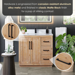 Altair Cicero 36" Single Bathroom Vanity in Light Brown with Grain White Engineered Stone Countertop