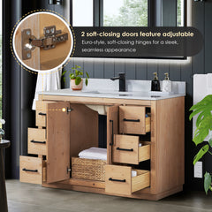 Altair Cicero 48" Single Bathroom Vanity in Light Brown with Grain White Engineered Stone Countertop