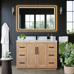 Altair Cicero 48" Single Bathroom Vanity in Light Brown with Grain White Engineered Stone Countertop