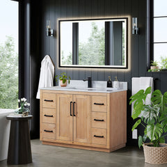 Altair Cicero 48" Single Bathroom Vanity in Light Brown with Grain White Engineered Stone Countertop