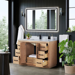 Altair Cicero 48" Single Bathroom Vanity in Light Brown with Grain White Engineered Stone Countertop