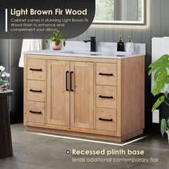 Altair Cicero 48" Single Bathroom Vanity in Light Brown with Grain White Engineered Stone Countertop