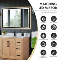 Altair Cicero 48" Single Bathroom Vanity in Light Brown with Grain White Engineered Stone Countertop