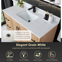 Altair Cicero 48" Single Bathroom Vanity in Light Brown with Grain White Engineered Stone Countertop