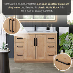 Altair Cicero 48" Single Bathroom Vanity in Light Brown with Grain White Engineered Stone Countertop