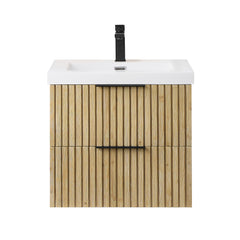 Altair Livia 24" Wall-mounted Single Bathroom Vanity in Nature Brown with White Artificial Drop-in Sink - Without Mirror