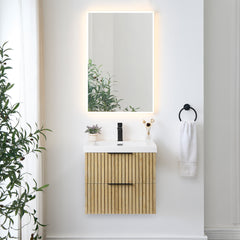 Altair Livia 24" Wall-mounted Single Bathroom Vanity in Nature Brown with White Artificial Drop-in Sink