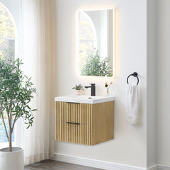 Altair Livia 24" Wall-mounted Single Bathroom Vanity in Nature Brown with White Artificial Drop-in Sink