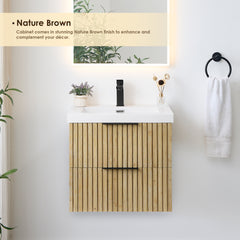 Altair Livia 24" Wall-mounted Single Bathroom Vanity in Nature Brown with White Artificial Drop-in Sink