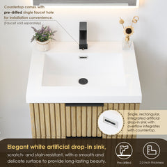 Altair Livia 24" Wall-mounted Single Bathroom Vanity in Nature Brown with White Artificial Drop-in Sink