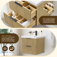 Altair Livia 24" Wall-mounted Single Bathroom Vanity in Nature Brown with White Artificial Drop-in Sink