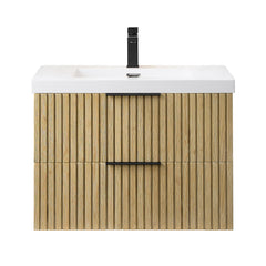Altair Livia 30" Wall-mounted Single Bathroom Vanity in Nature Brown with White Artificial Drop-in Sink - Without Mirror