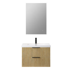 Altair Livia 30" Wall-mounted Single Bathroom Vanity in Nature Brown with White Artificial Drop-in Sink