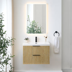 Altair Livia 30" Wall-mounted Single Bathroom Vanity in Nature Brown with White Artificial Drop-in Sink