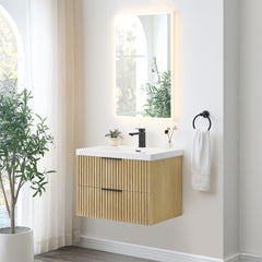 Altair Livia 30" Wall-mounted Single Bathroom Vanity in Nature Brown with White Artificial Drop-in Sink