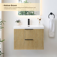 Altair Livia 30" Wall-mounted Single Bathroom Vanity in Nature Brown with White Artificial Drop-in Sink