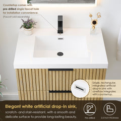 Altair Livia 30" Wall-mounted Single Bathroom Vanity in Nature Brown with White Artificial Drop-in Sink