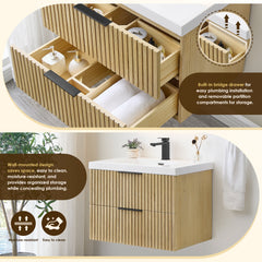 Altair Livia 30" Wall-mounted Single Bathroom Vanity in Nature Brown with White Artificial Drop-in Sink