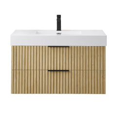 Altair Livia 36" Wall-mounted Single Bathroom Vanity in Nature Brown with White Artificial Drop-in Sink - Without Mirror