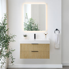 Altair Livia 36" Wall-mounted Single Bathroom Vanity in Nature Brown with White Artificial Drop-in Sink