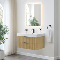 Altair Livia 36" Wall-mounted Single Bathroom Vanity in Nature Brown with White Artificial Drop-in Sink