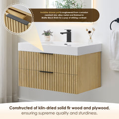 Altair Livia 36" Wall-mounted Single Bathroom Vanity in Nature Brown with White Artificial Drop-in Sink
