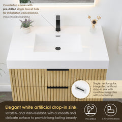 Altair Livia 36" Wall-mounted Single Bathroom Vanity in Nature Brown with White Artificial Drop-in Sink