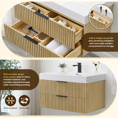 Altair Livia 36" Wall-mounted Single Bathroom Vanity in Nature Brown with White Artificial Drop-in Sink