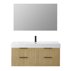 Altair Livia 48" Wall-mounted Single Bathroom Vanity in Nature Brown with White Artificial Drop-in Sink