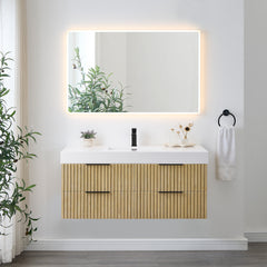 Altair Livia 48" Wall-mounted Single Bathroom Vanity in Nature Brown with White Artificial Drop-in Sink