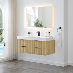 Altair Livia 48" Wall-mounted Single Bathroom Vanity in Nature Brown with White Artificial Drop-in Sink
