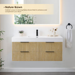 Altair Livia 48" Wall-mounted Single Bathroom Vanity in Nature Brown with White Artificial Drop-in Sink