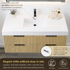 Altair Livia 48" Wall-mounted Single Bathroom Vanity in Nature Brown with White Artificial Drop-in Sink