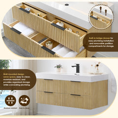 Altair Livia 48" Wall-mounted Single Bathroom Vanity in Nature Brown with White Artificial Drop-in Sink