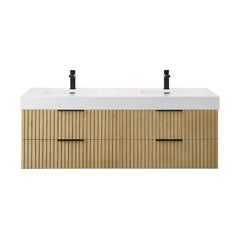 Altair Livia 60" Wall-mounted Double Bathroom Vanity in Nature Brown with White Artificial Drop-in Sink - Without Mirror