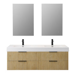 Altair Livia 60" Wall-mounted Double Bathroom Vanity in Nature Brown with White Artificial Drop-in Sink
