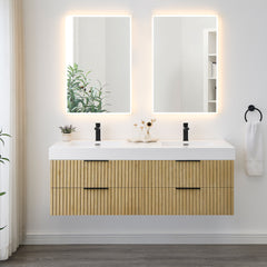 Altair Livia 60" Wall-mounted Double Bathroom Vanity in Nature Brown with White Artificial Drop-in Sink