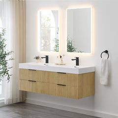 Altair Livia 60" Wall-mounted Double Bathroom Vanity in Nature Brown with White Artificial Drop-in Sink