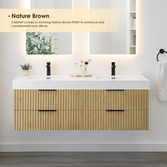 Altair Livia 60" Wall-mounted Double Bathroom Vanity in Nature Brown with White Artificial Drop-in Sink