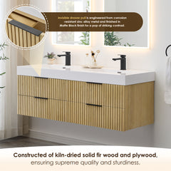 Altair Livia 60" Wall-mounted Double Bathroom Vanity in Nature Brown with White Artificial Drop-in Sink