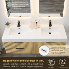 Altair Livia 60" Wall-mounted Double Bathroom Vanity in Nature Brown with White Artificial Drop-in Sink