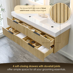 Altair Livia 60" Wall-mounted Double Bathroom Vanity in Nature Brown with White Artificial Drop-in Sink