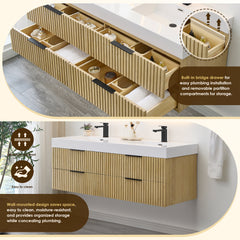 Altair Livia 60" Wall-mounted Double Bathroom Vanity in Nature Brown with White Artificial Drop-in Sink