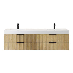 Altair Livia 72" Wall-mounted Double Bathroom Vanity in Nature Brown with White Artificial Drop-in Sink - Without Mirror