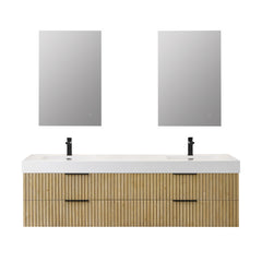 Altair Livia 72" Wall-mounted Double Bathroom Vanity in Nature Brown with White Artificial Drop-in Sink