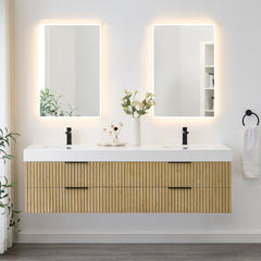Altair Livia 72" Wall-mounted Double Bathroom Vanity in Nature Brown with White Artificial Drop-in Sink